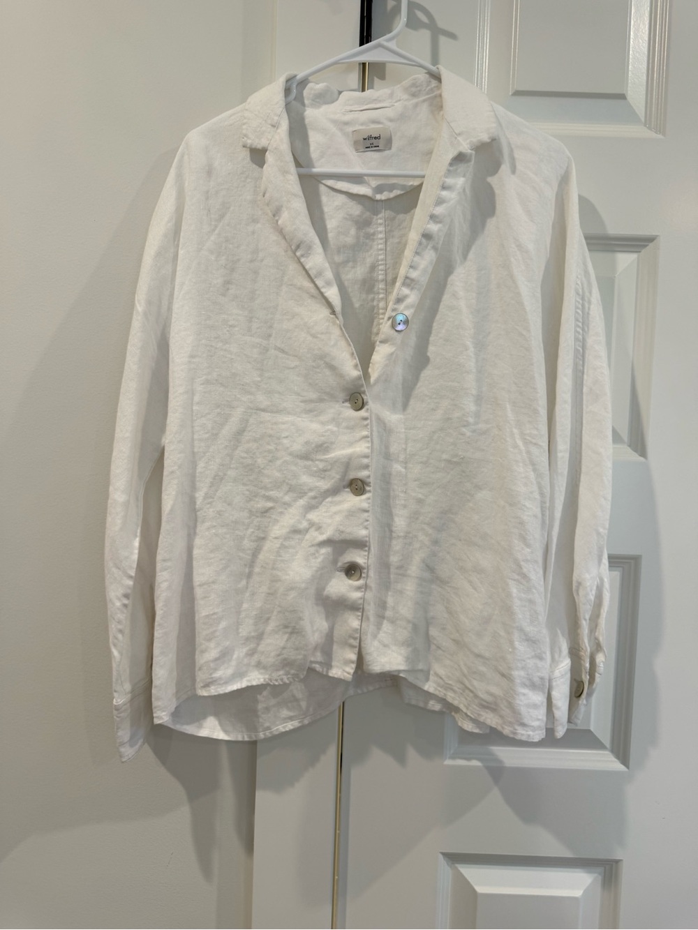 Aritzia Wilfred White Linen Relaxed Button-Front Blazer